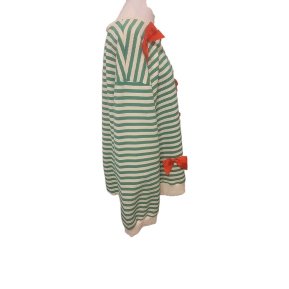 Chic Soul Green Cream Stripe W Red Bows Oversized Knit Sweater - Picture 2 of 6